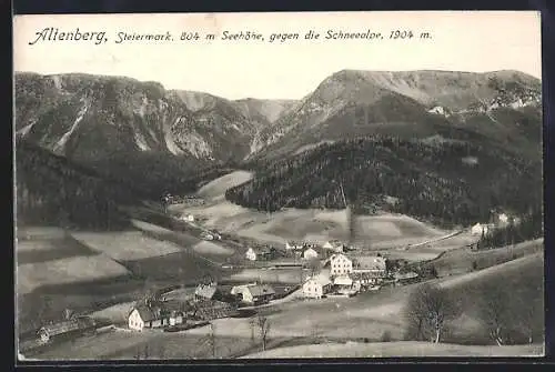 AK Altenberg /Steiermark, Gesamtansicht gegen Schneealpe aus der Vogelschau