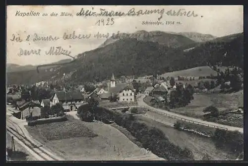 AK Kapellen a. d. Mürz, Ortsansicht mit Kirche und der Schneealpe