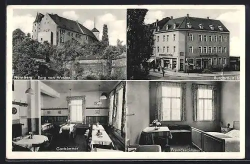 AK Nürnberg, Gasthaus Burgbräustübl, Jagdstrasse 1, Burg von Westen