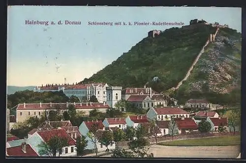 AK Hainburg a. d. Donau, Schlossberg mit k. k. Pionier-Kadettenschule