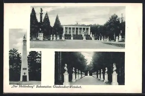 AK Glaubendorf-Wetzdorf, Heldenberg, Panorama der Anlage, Allee, Turm