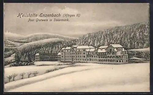 Künstler-AK Enzenbach /Steiermark, Heilstätte Enzenbach, Hörgas I, Ansicht im Winter