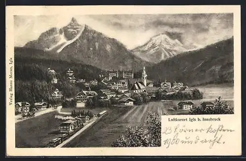 AK Igls b. Innsbruck, Ortspartie mit Kirche