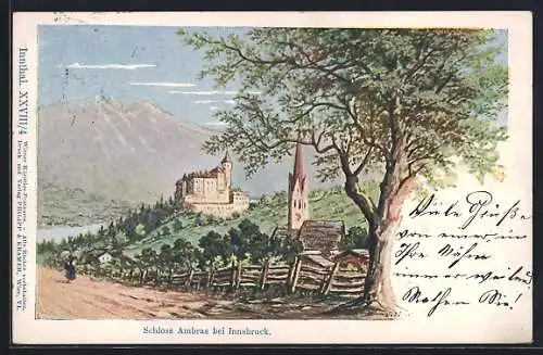 Künstler-AK Philipp + Kramer Nr. XXVIII /4: Innsbruck, Blick zum Schloss Ambras