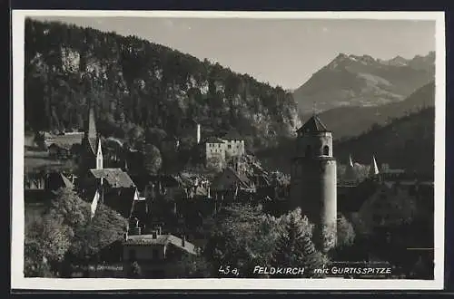 AK Feldkirch, Ortsansicht mit Turm und Gurtisspitze
