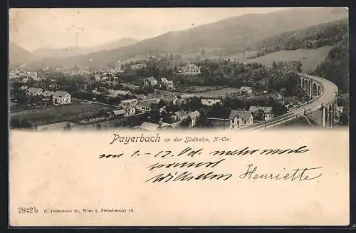 AK Payerbach /Südbahn, Ortsansicht mit Viadukt aus der Vogelschau