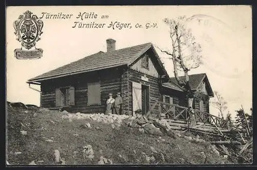 AK Türnitzer Hütte am Türnitzer Höger, Berghütte mit Gästen