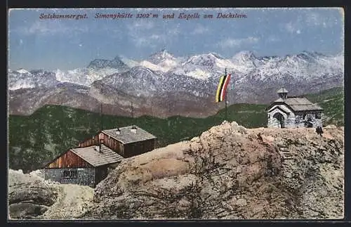 AK Simonyhütte, Gesamtansicht mit Kapelle am Dachstein