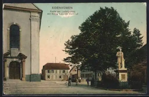 AK Edenkoben, Partie am Ludwigsplatz mit König Ludwigs-Denkmal