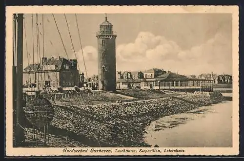 AK Cuxhaven, Leuchtturm, Seepavillon, Lotsenhaus