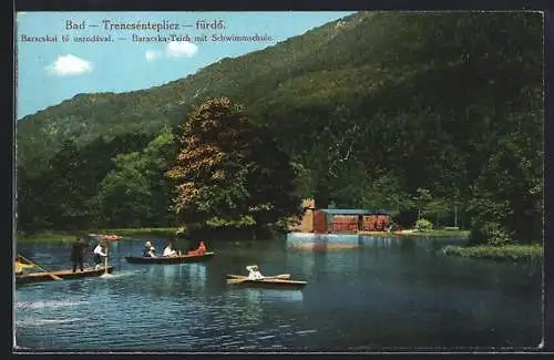 AK Bad-Trencsénteplicz-fürdö, Baracska-Teich mit Schwimmschule