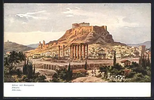 Künstler-AK Friedrich Perlberg: Athen, Blick auf die Akropolis