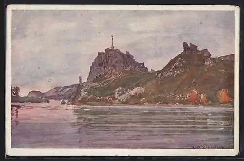 Künstler-AK Rud. Schmidt: Deveny, Uferpanorama