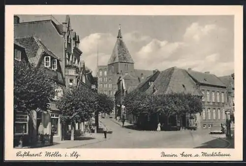 AK Mölln / Lauenburg, Pension Greve und Marktstrasse