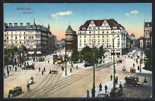 AK München, Karlsplatz mit Strassenbahnen