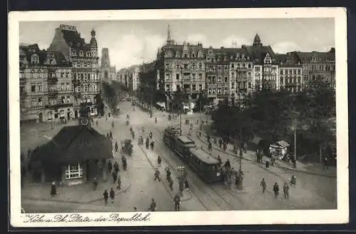 AK Köln-Neustadt, Platz der Republik mit vorbei fahrender Strassenbahn