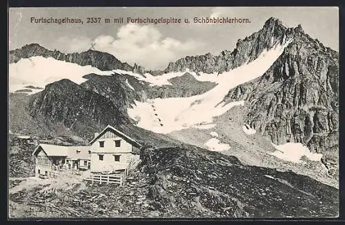 AK Firtschagelhaus, Berghütte mit Furtschagelspitze und Schönbichlerhorn