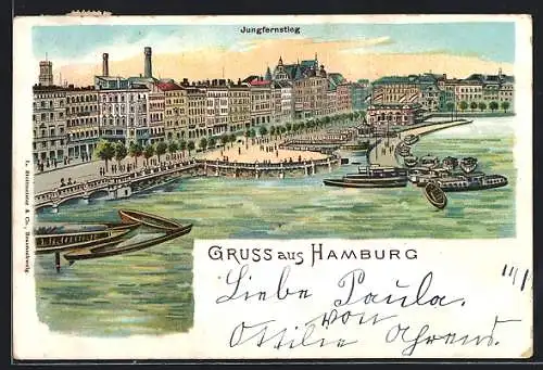 Lithographie Hamburg-Neustadt, Blick auf den Jungfernsteig