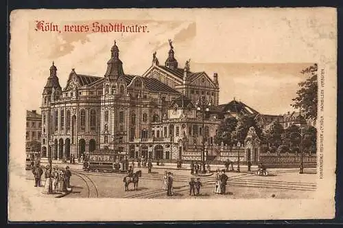 Lithographie Köln-Neustadt, Strassenbahn am neuen Stadttheater