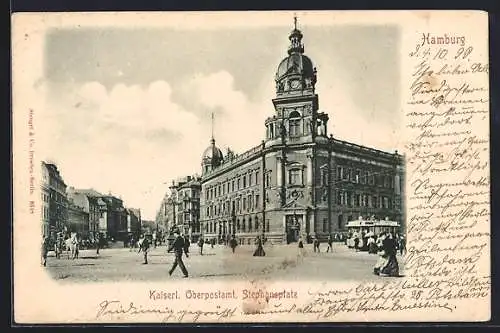 AK Hamburg, Strassenbahn am Kaiserl. Oberpostamt und Stephansplatz