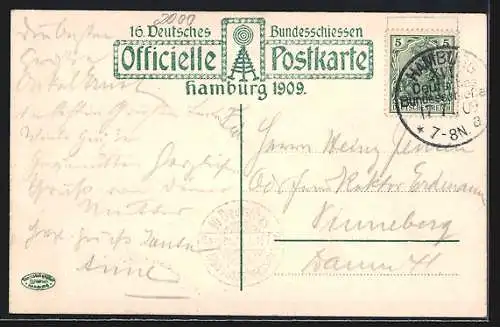 AK Hamburg, 16. Deutsches Bundesschiessen 1909, Oceandampfer Hammonia H. Löbel