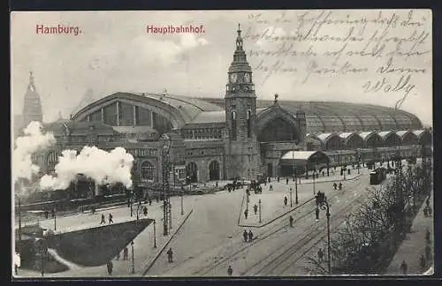 AK Hamburg-St.Georg, Strassenpartie mit Hauptbahnhof