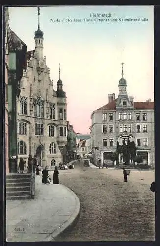AK Helmstedt, Markt mit Rathaus, Hotel Erbprinz und Neumärkerstrasse