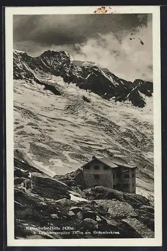 AK Warnsdorfer Hütte, Motiv mit Dreiherrenspitze am Krimmlerkees