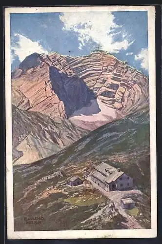 Künstler-AK Bruno Hess: Hetzhütte gegen das Hochtor mit Tellersack