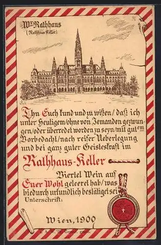 AK Wien, Vorderansicht vom Rathaus mit Werbung für den Rathaus-Keller