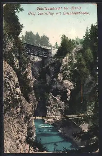 AK Tarvis, Schlitzaschlucht mit Eisenbahnbrücke