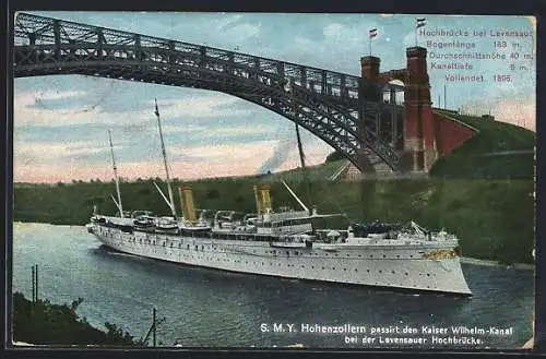 AK Yacht Hohenzollern passiert die Levensauer Hochbrücke