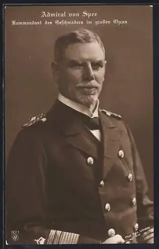 Foto-AK Portrait Admiral von Spee in Uniform, Kommandant des Geschwaders im grossen Ozean