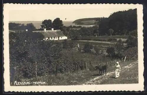 AK Flensburg-Meierwik, Blick auf das Bauernhaus