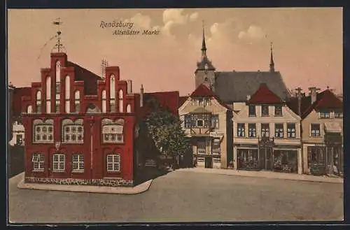 AK Rendsburg, Altstädter Markt mit Rathaus