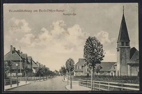 AK Brunsbüttelkoog am Nord-Ostsee-Kanal, Hauptstrasse mit Kirche