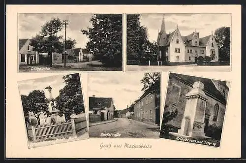 AK Markröhlitz, Dorfpartie, Rittergut, Kriegerdenkmäler, Dorfstrasse