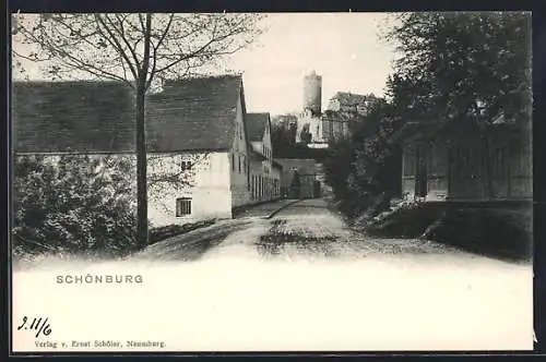 AK Schönburg / Naumburg, Strassenpartie mit Burg