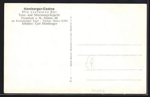 AK Frankfurt a. M., Gasthaus Hemberger-Casino v. Carl Hemberger, Innenansicht