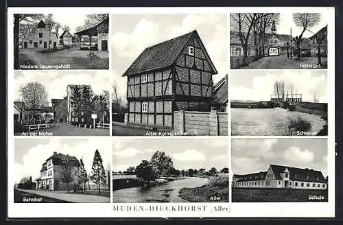 AK Müden-Dieckhorst / Aller, An der Mühle, Bahnhof, Schule, Schleuse, Rittergut