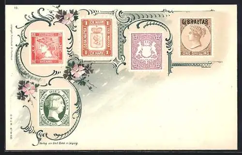 Lithographie Briefmarken von Gibraltar, Bayern, Spanien