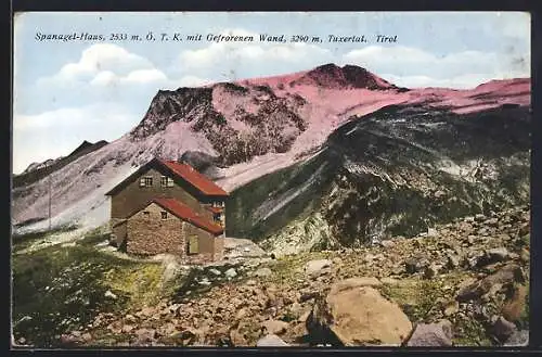 AK Spanagel-Haus, Blick gegen die gefrorene Wand im Tuxertal