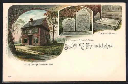 AK Philadelphia, PA, Penn`s Cottage-Fairmount Park, Headstones at Franklin`s Grave