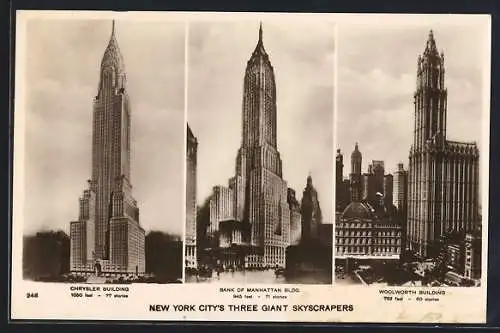 AK New York City, NYC, Chrysler Building, Woolworth Building, Bank of Manhattan Building