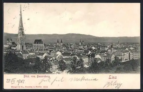 AK Linz, Stadttotale vom Bauernberg aus gesehen