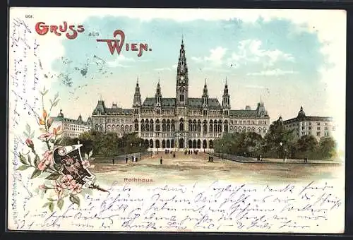 Lithographie Wien, Motiv vom Rathaus