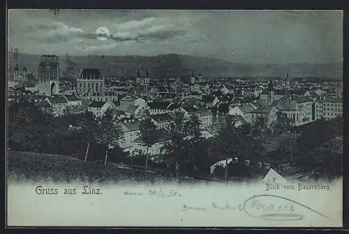 Mondschein-AK Linz, Blick vom Bauernberg