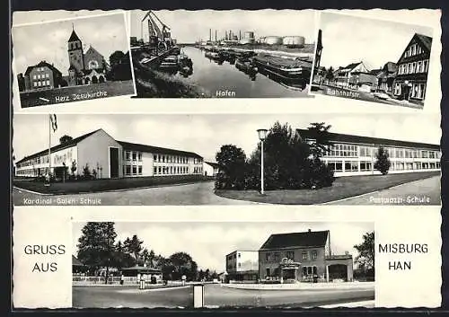 AK Misburg Han, Hafen, Herz Jesukirche, Bahnhofstrasse & Kardinal-Galen-Schule