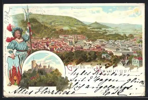 Lithographie Meiningen, Ortsansicht, Landsberg