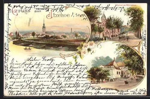 Lithographie Itzehoe, Gasthaus Eichthal, Victoria-Strasse